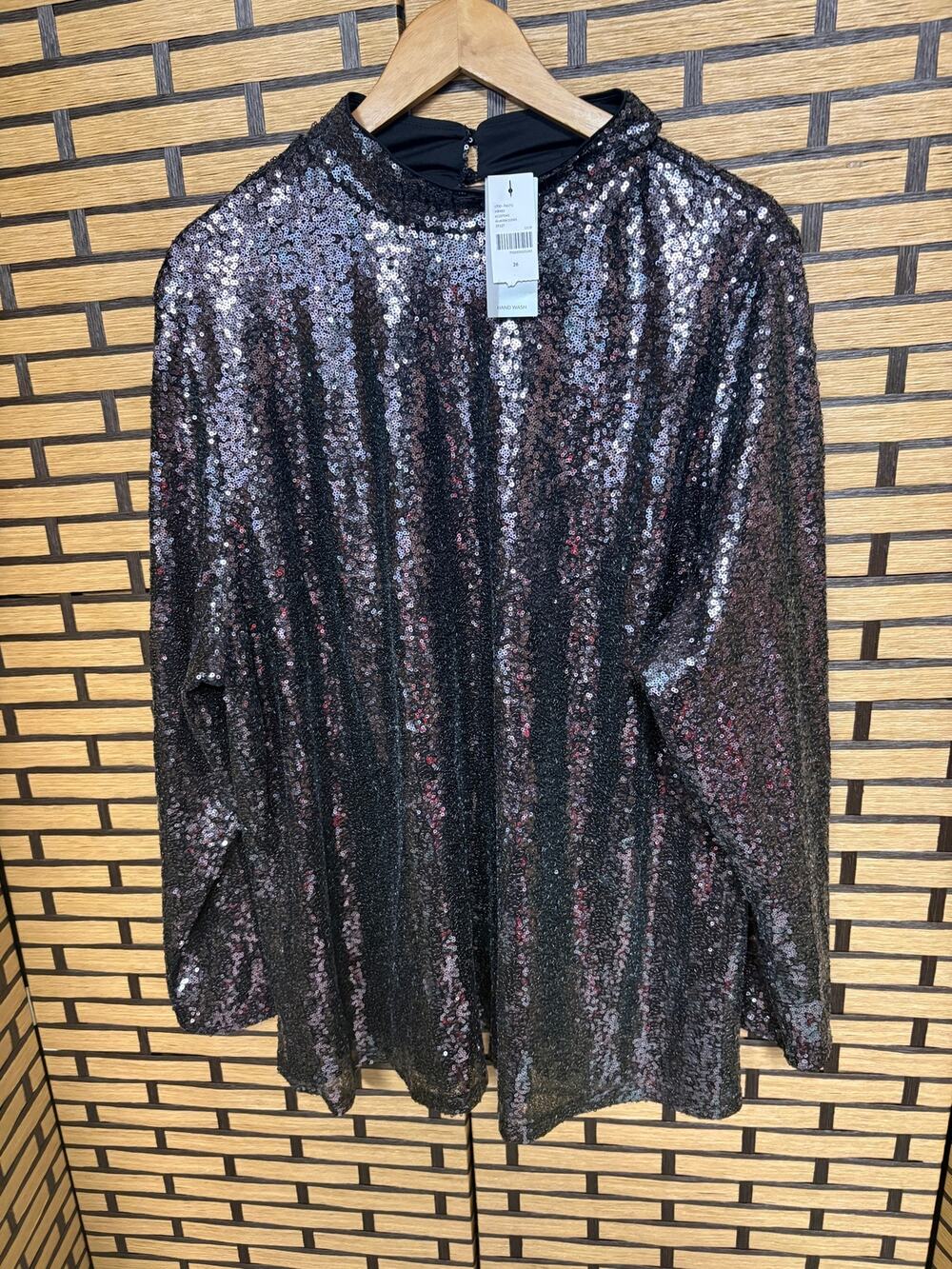 Lane Bryant Black Sequin Mock‎ Neck Tunic Top Size 26